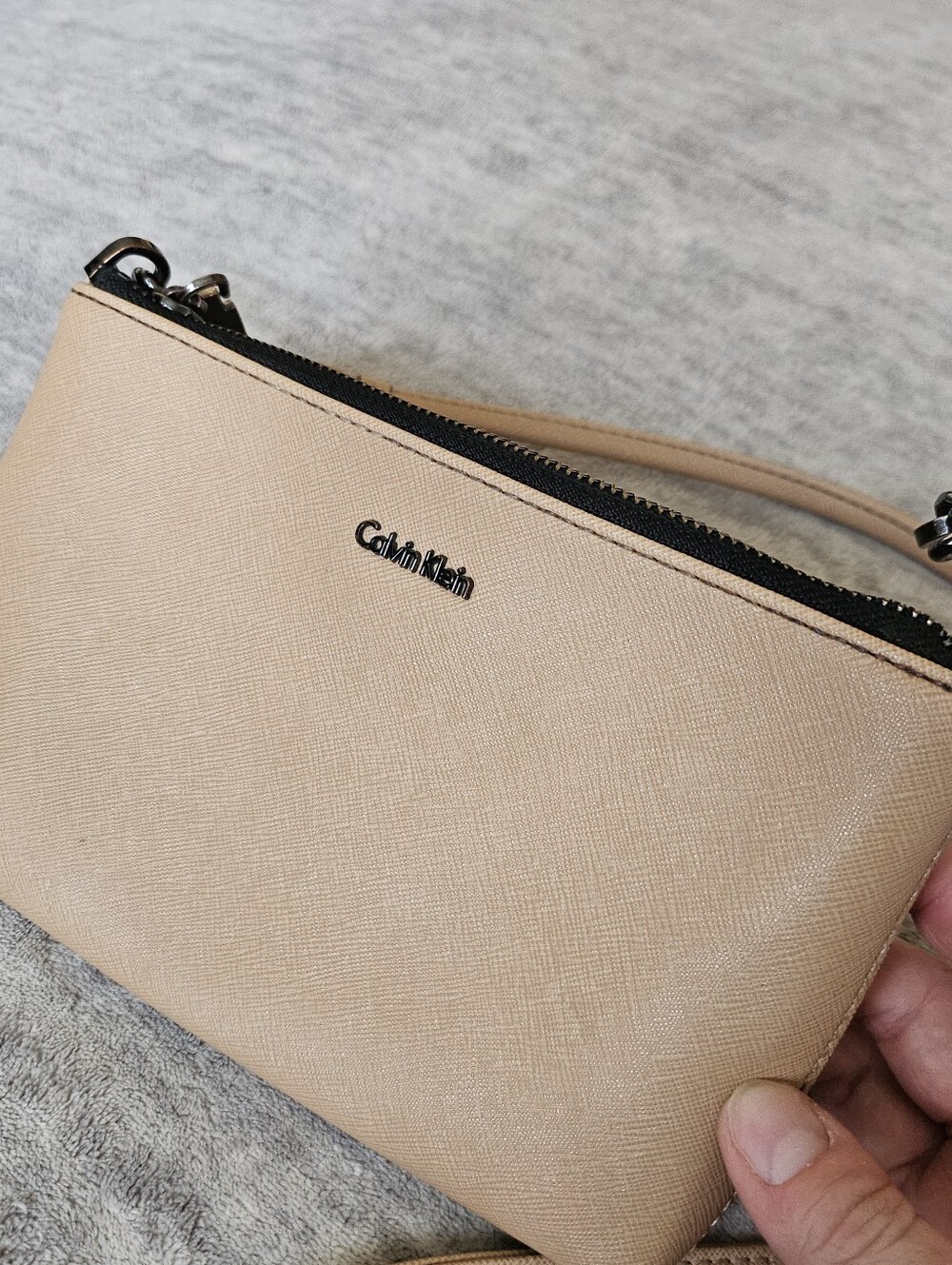 Calvin Klein Hayden Saffiano Chain Crossbody Bag tan